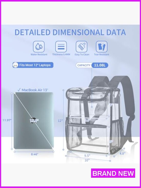 Clear Stadium Backpack for Concerts Sports Events Multi-Pocket PVC Small